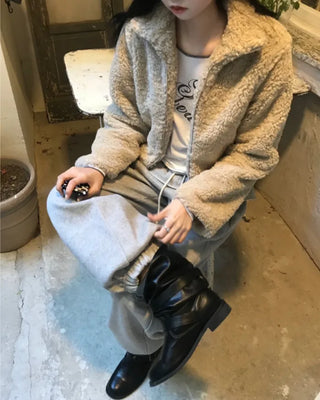 high neck fur zip-up (3color)