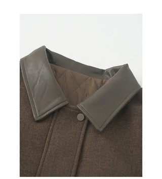 Leather-colored brown zip-up button jacket