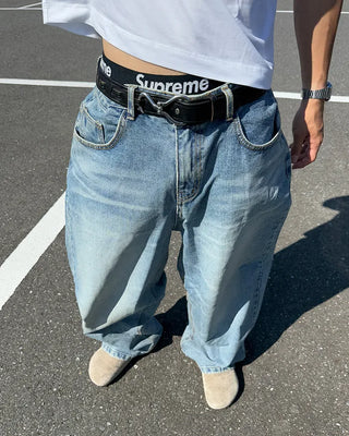 Wide balloon denim pants