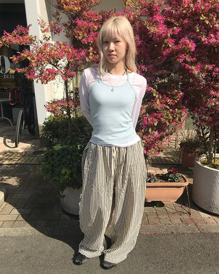 Striped pants with string waistband