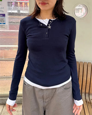 Layered Button Long T-Shirt