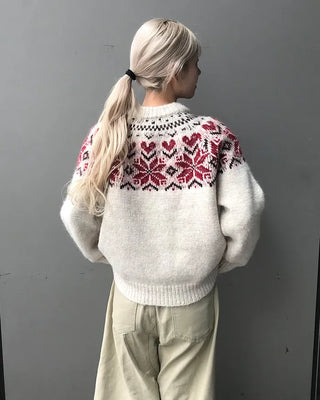 Colored Neck Nordic Knit Cardigan