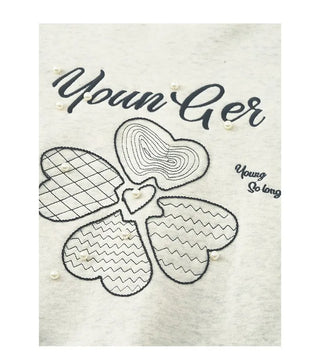 Fleece-lined sweatshirt with floral embroidery