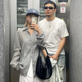 Unisex seersucker check shirt