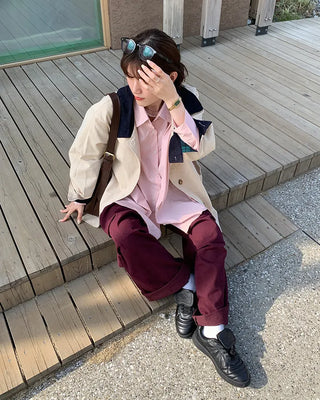Loose-fit half trench coat