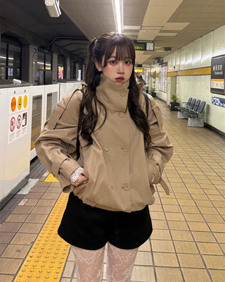 High-neck short trench coat