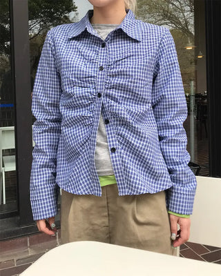 Checked gathered crop shirt
