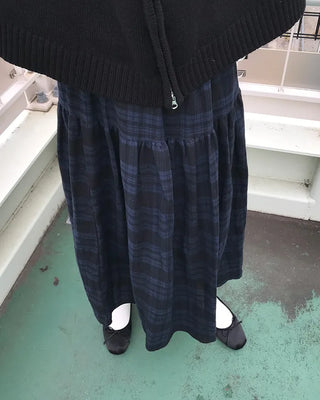 Check pattern cotton long skirt