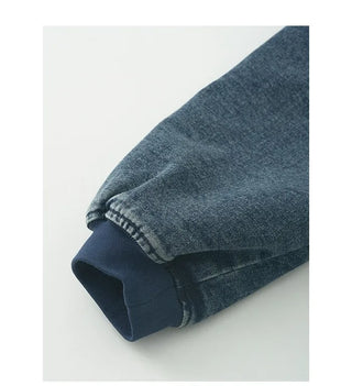 Detachable collar quilted denim zip-up jacket