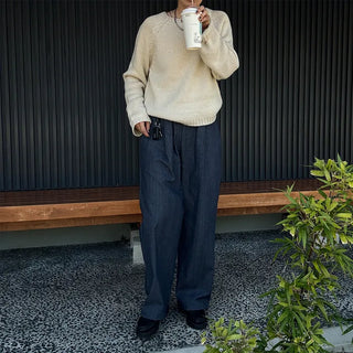 One-tuck easy denim pants