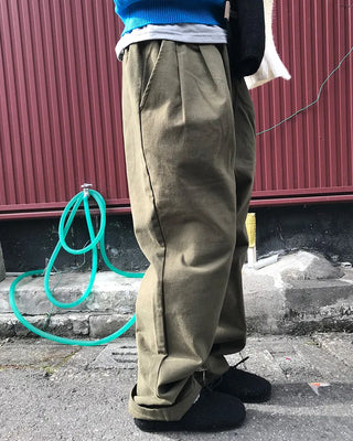Elastic waistband, two-pleat wide-leg pants