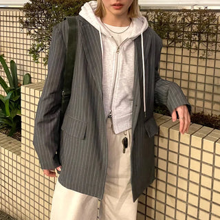 Striped Shoulder Pad Oversized Jacket
