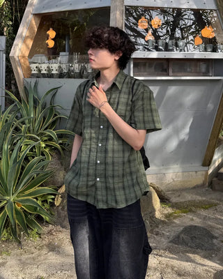 (Unisex) Tartan Check Half Shirt