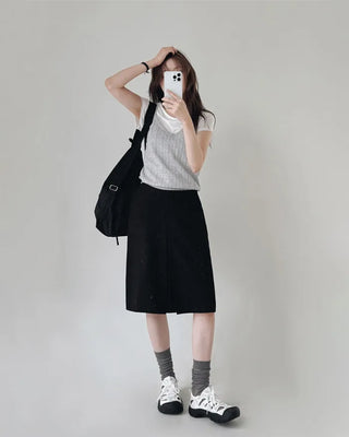 Front pleated midi skirt