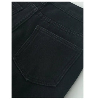 Fleece-lined straight-fit washed denim pants