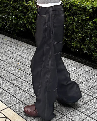 (Unisex) Color-block balloon denim pants