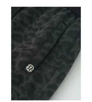 Fleece-lined leopard print elastic waist sweatpants