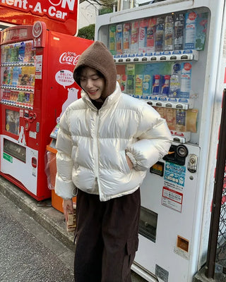 Glossy short-length down jacket