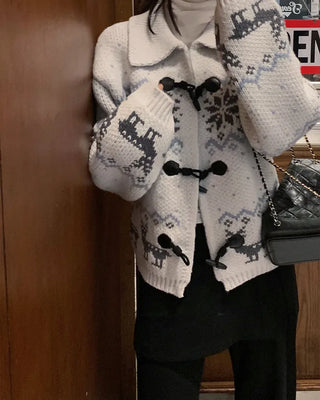 Nordic pattern toggle cardigan