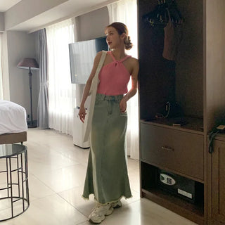Long denim skirt