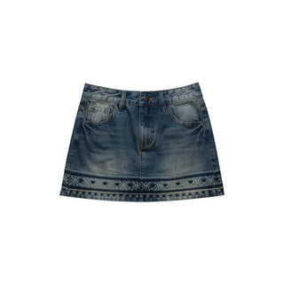 [NECY] Fair Isle Denim Mini Skirt