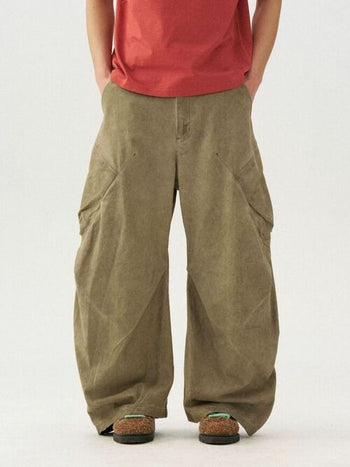 [Monterest] Washed Cotton Pleated Wide Leg Pants