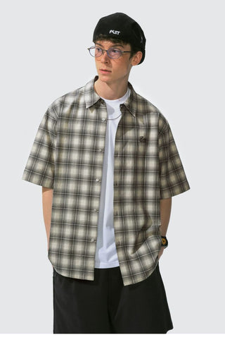 [Monterest] Seersucker Check Logo Embroidered Shirt