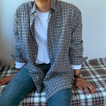 Layered oversized check shirt
