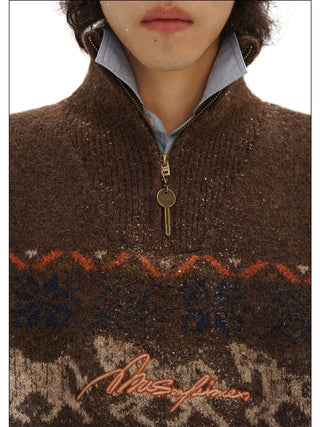 MASONPRINCE Fair Isle High-Neck Half-Zip Sweater