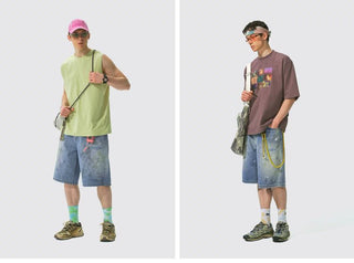 [Monterest] Paint Splatter Distressed Denim Shorts
