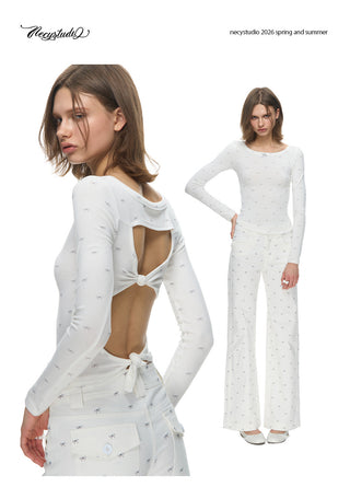 [NECY] Ribbon Allover Cutout Knot T