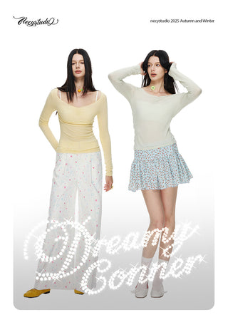 [NECY] Heart Neck Shirring Long Sleeve (2color)