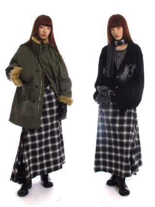 [NeverSeez] Plaid Patchwork Maxi Skirt