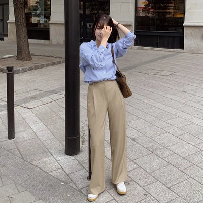 Autumn semi-wide wool slacks