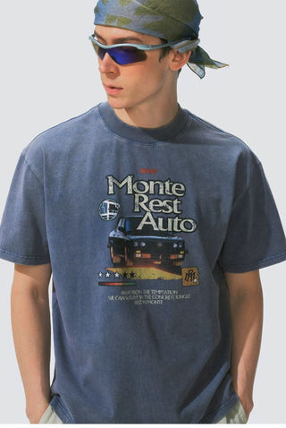 [Monterest] Washed Cotton Racing Print T-Shirt