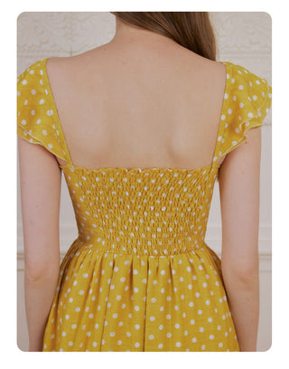 [NECY] Sunshine Dot Ruffle Chiffon Dress