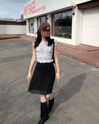check midi chiffon skirt (2color)