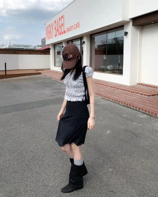 check midi chiffon skirt (2color)