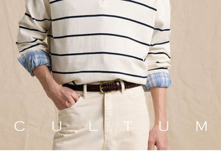 [CULTUM] Half-Zip Striped Cotton Knit Sweater