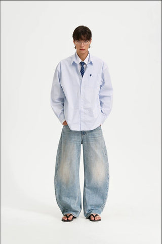 [MASONPRINCE] Washed Mid-Rise Tapered Wide Denim Pants