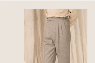 [CULTUM] Wool Blend Herringbone Double Pleat Trousers