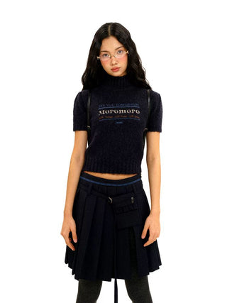 [Moromoro2] Alpaca Blend Logo Embroidered Mock Neck  Knit