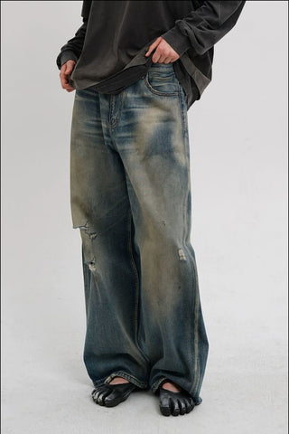 [MASONPRINCE] Distressed Wide Leg Jeans