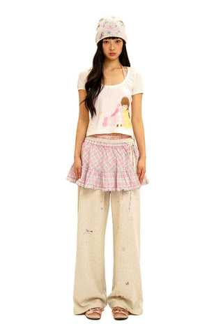 [Moromoro2] Girl & Horse Print Layered Tee  Set