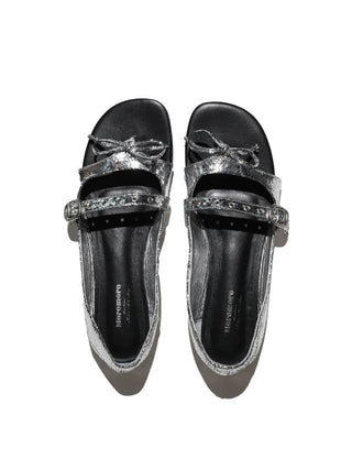 [moromoro2] Leather Bow Ballet Sandals