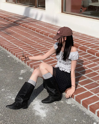 check midi chiffon skirt (2color)