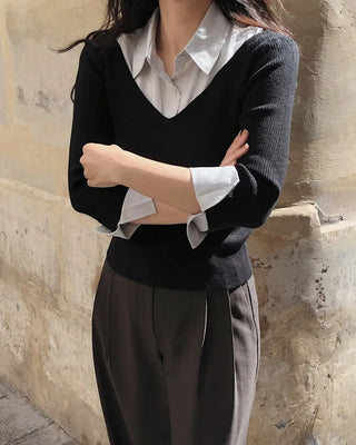 Extremely popular in Korea! Shirt-layered knit / 5 colors