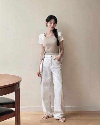 Halter neck knit bustier layered top