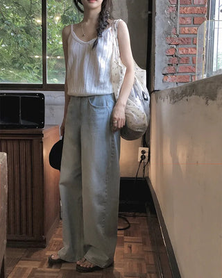 Real wide-leg denim pants