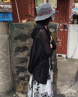 See-through net hooded cardigan